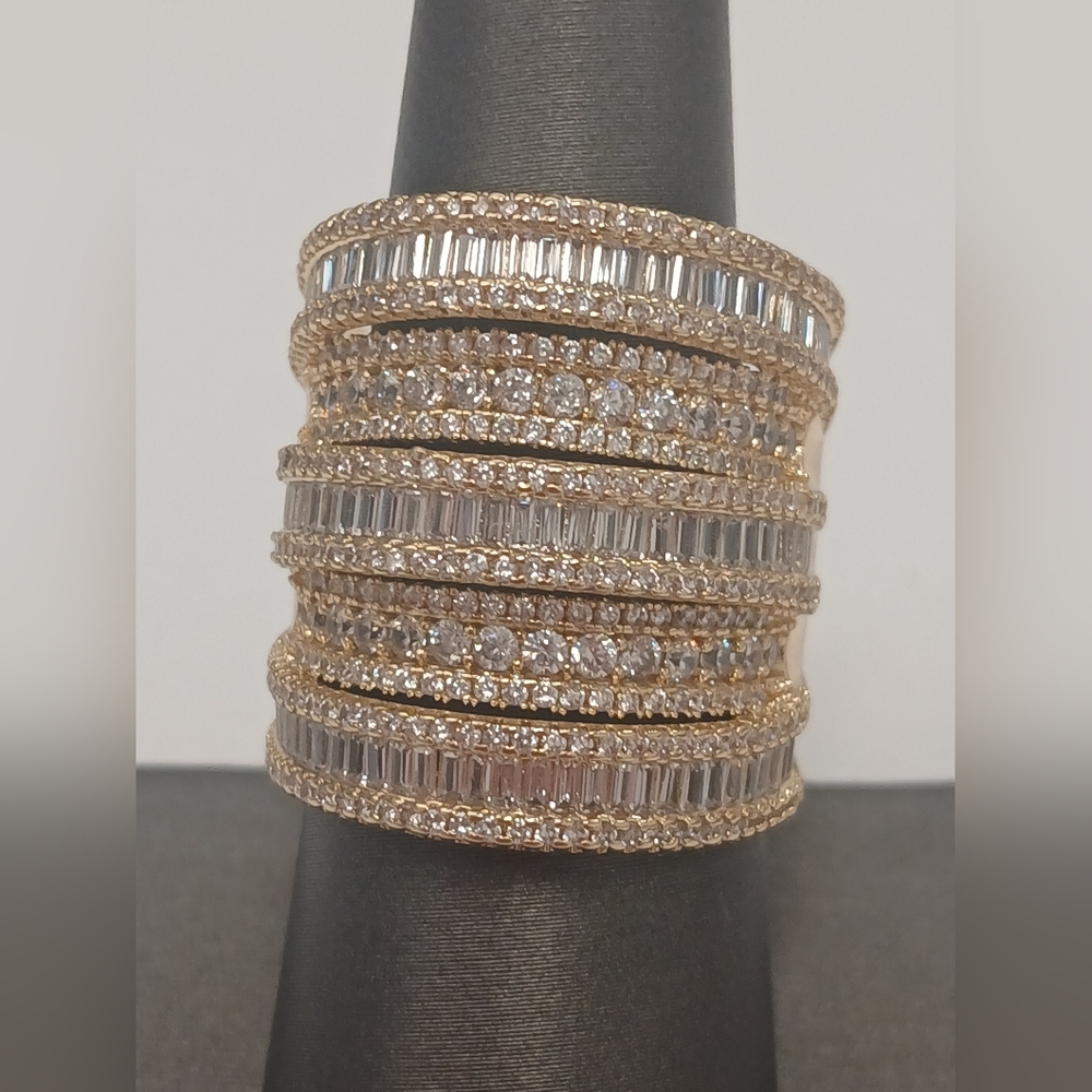 New 18k Gold Plated Massive 5 Layer CZ Women's Ring Size 7+ Pretty Bird